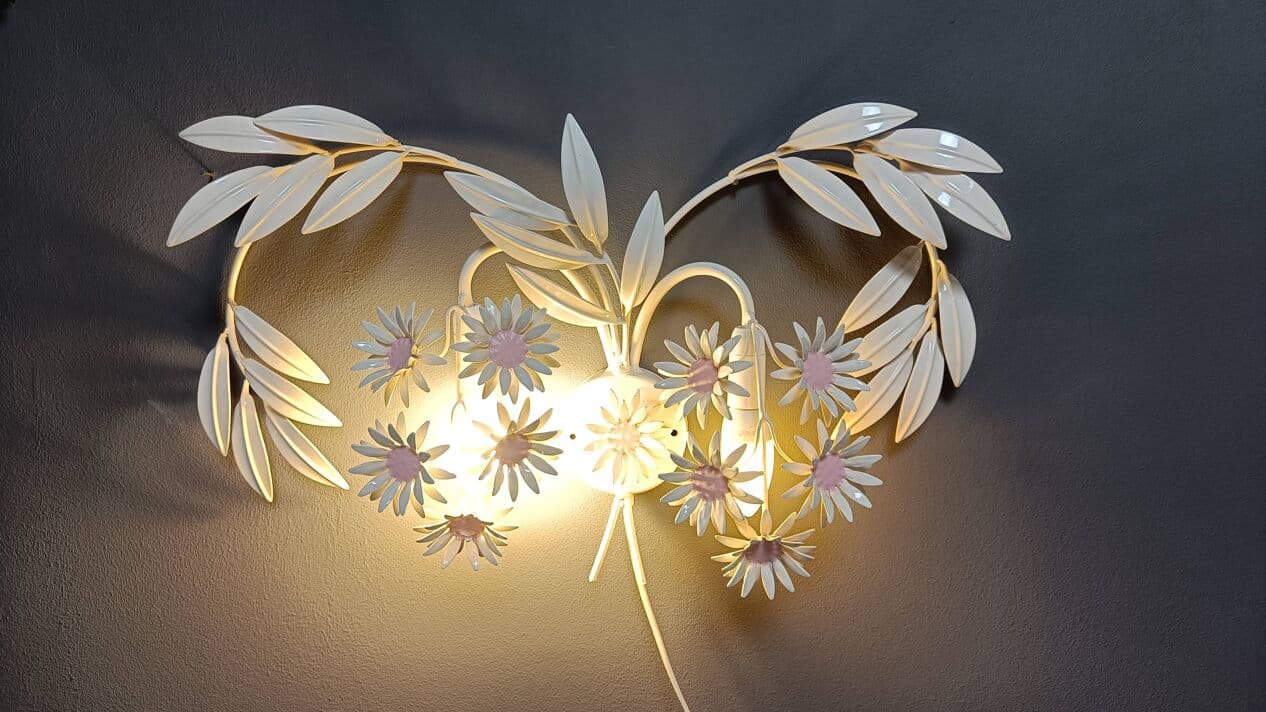 Kinkiet floral, metal biały, proj. H. Kögl, Włochy, lata 70. - 271350