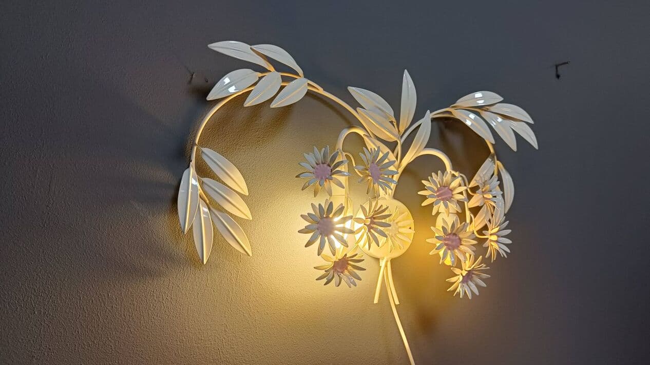 Kinkiet floral, metal biały, proj. H. Kögl, Włochy, lata 70. - 271351