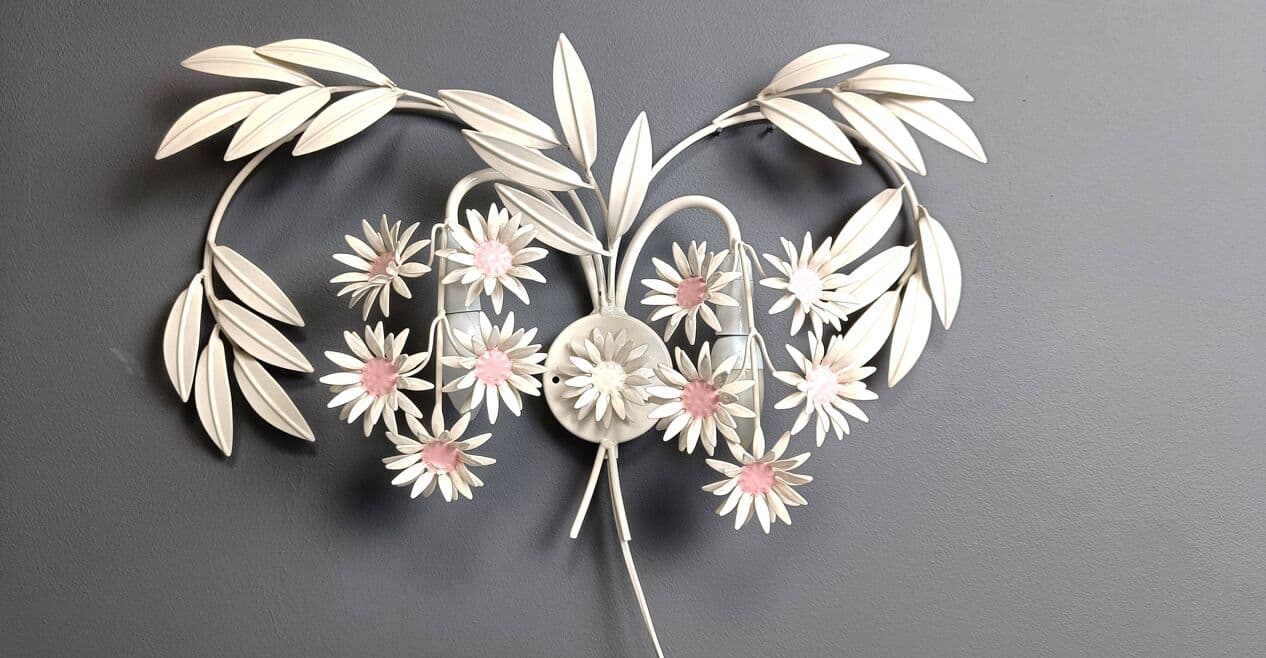 Kinkiet floral, metal biały, proj. H. Kögl, Włochy, lata 70. - 271340