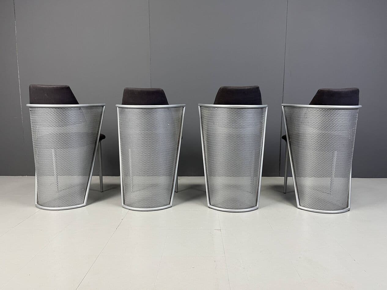 Set of Four Postmodern Chairs, silver metal, black fabric, Belgium, 1980s. - 271323