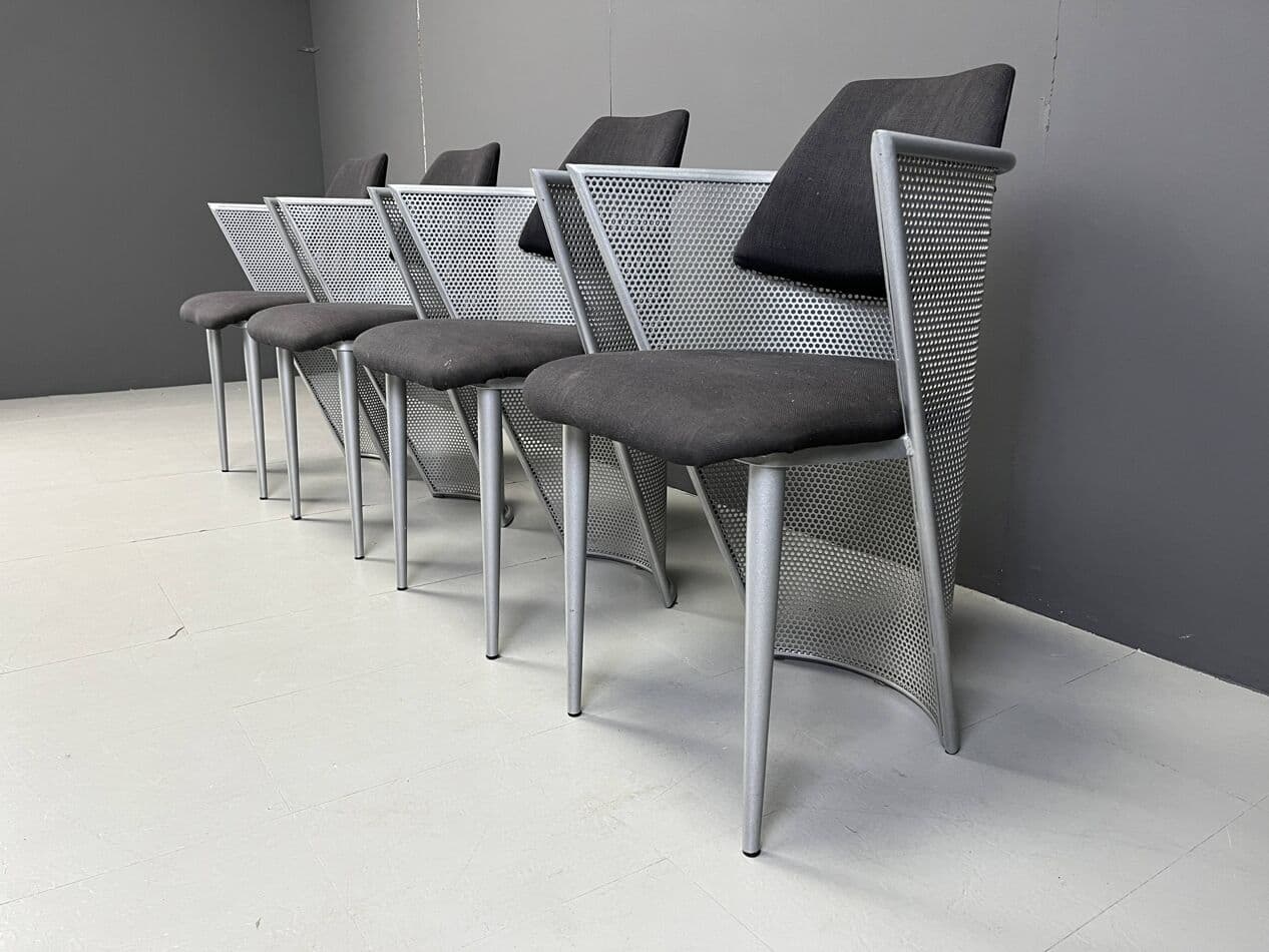 Set of Four Postmodern Chairs, silver metal, black fabric, Belgium, 1980s. - 271320