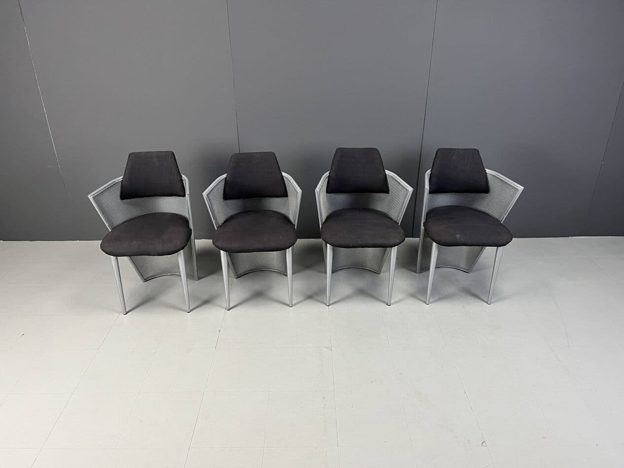 Set of Four Postmodern Chairs, silver metal, black fabric, Belgium, 1980s. - 271319
