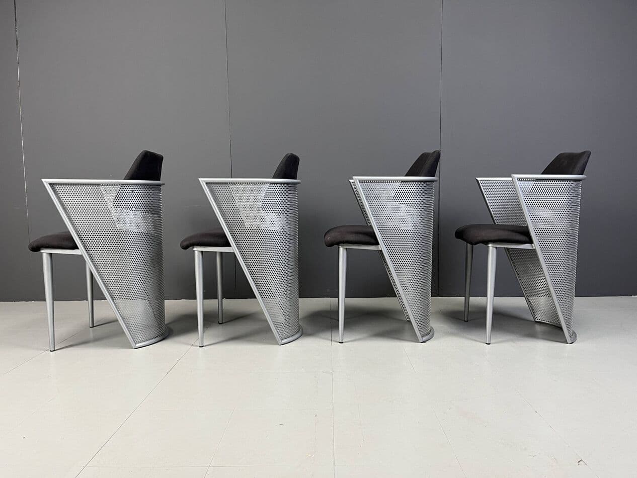 Set of Four Postmodern Chairs, silver metal, black fabric, Belgium, 1980s. - 271324