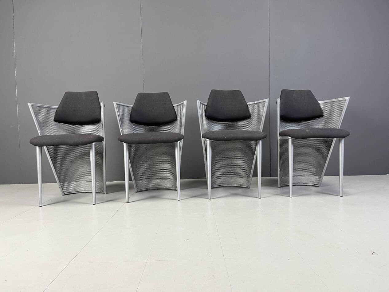 Set of Four Postmodern Chairs, silver metal, black fabric, Belgium, 1980s. - 271318