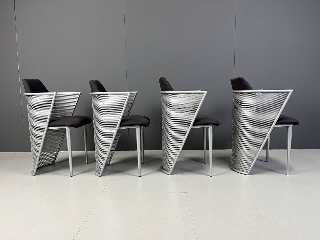 Set of Four Postmodern Chairs, silver metal, black fabric, Belgium, 1980s. - 271322