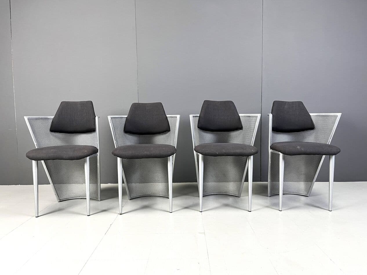 Set of Four Postmodern Chairs, silver metal, black fabric, Belgium, 1980s. - 271314