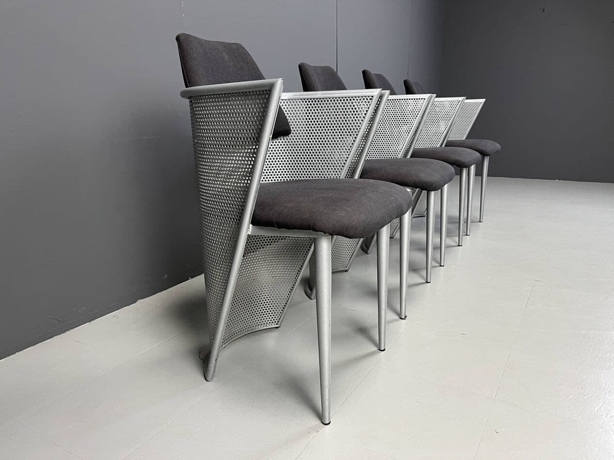 Set of Four Postmodern Chairs, silver metal, black fabric, Belgium, 1980s. - 271321