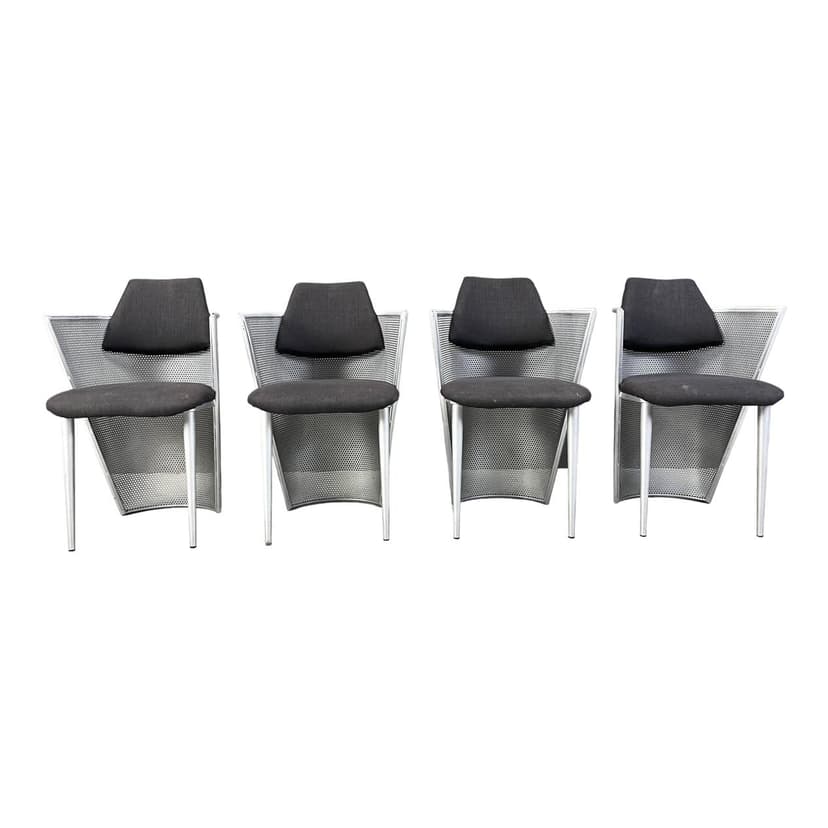 Set of Four Postmodern Chairs, silver metal, black fabric, Belgium, 1980s.