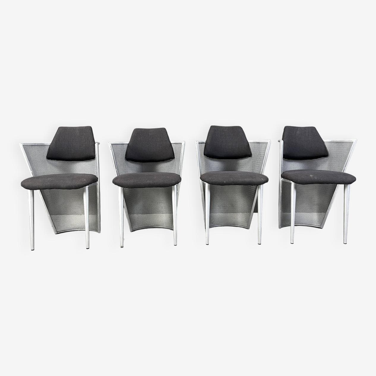 Set of Four Postmodern Chairs, silver metal, black fabric, Belgium, 1980s. - 271317