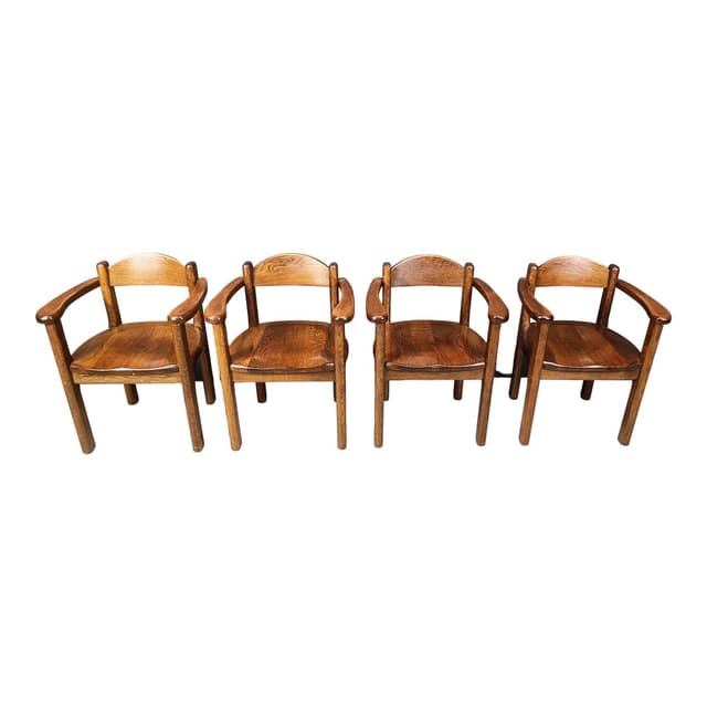 Set of Four Armchairs, brown, wood, Belgium, 1970s. - DIMENSION
