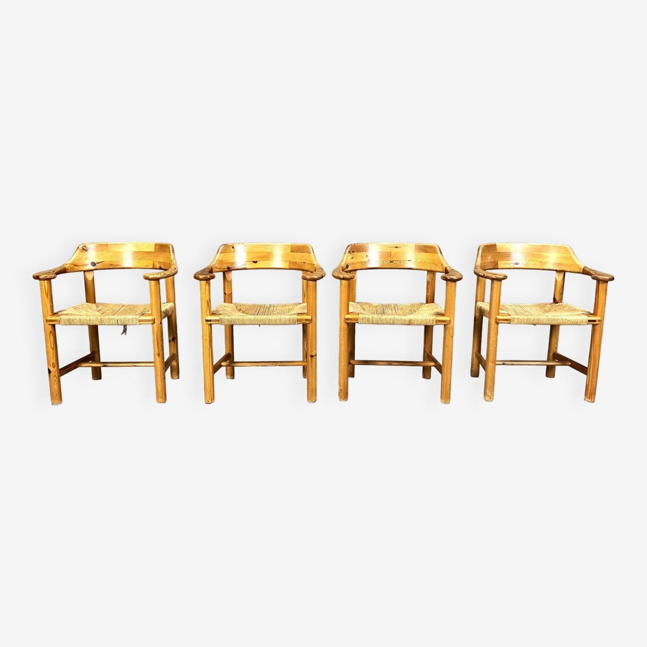 Set of Four Dining Chairs, brown pine, by R. Daumiller, Hirtshals Savvaerk, Denmark, 1970s. - 271271