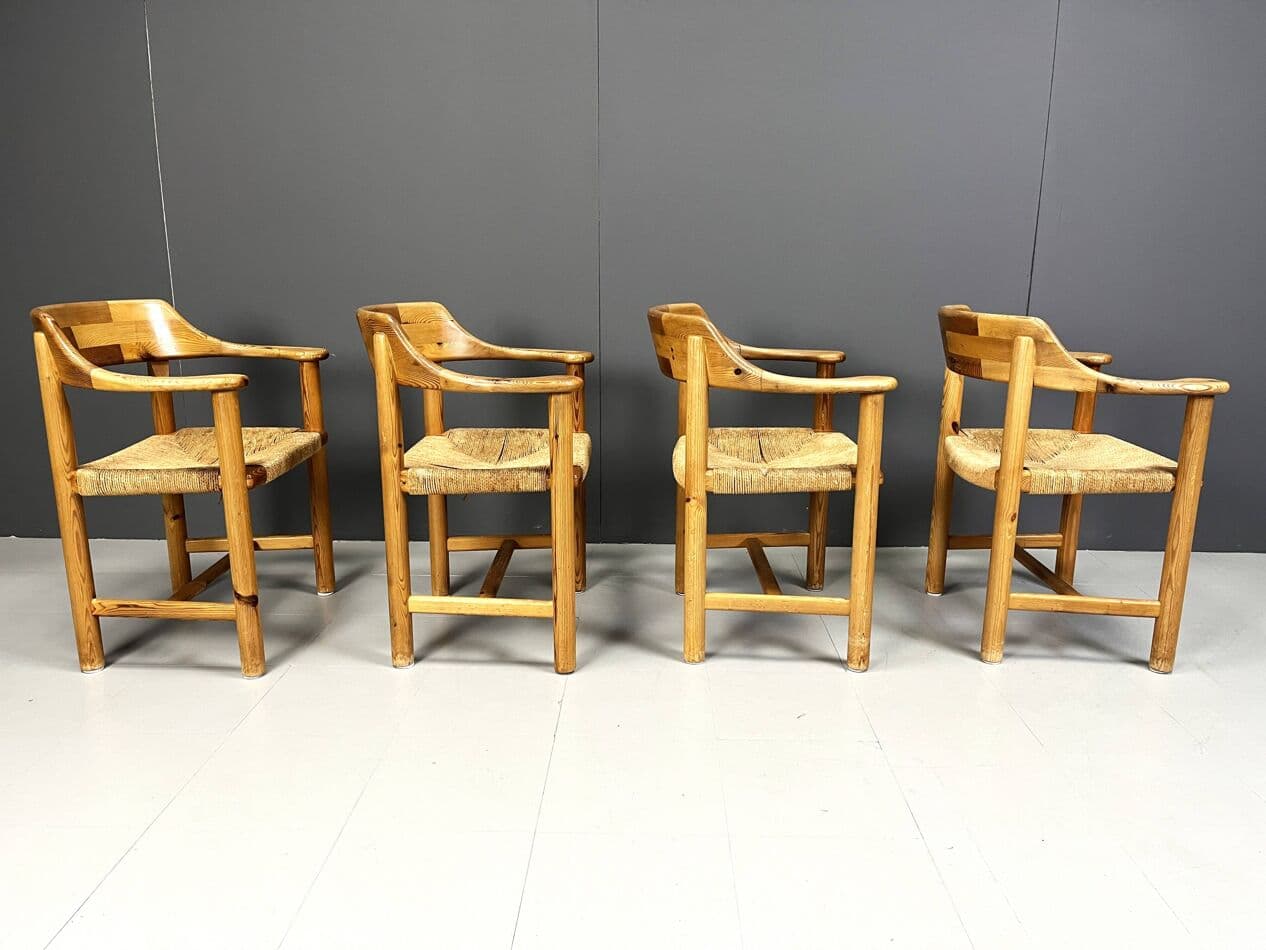 Set of Four Dining Chairs, brown pine, by R. Daumiller, Hirtshals Savvaerk, Denmark, 1970s. - 271277