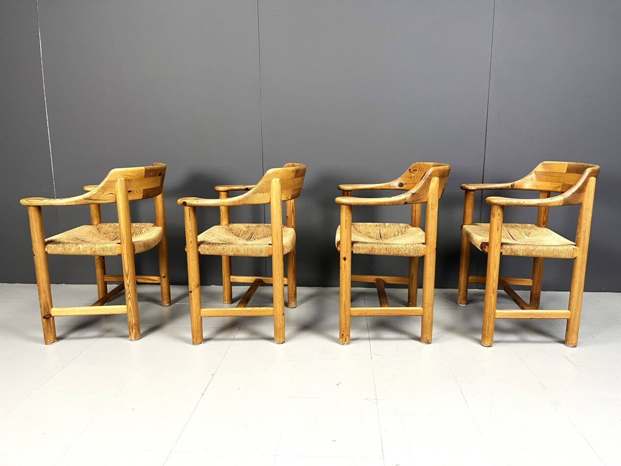 Set of Four Dining Chairs, brown pine, by R. Daumiller, Hirtshals Savvaerk, Denmark, 1970s. - 271279
