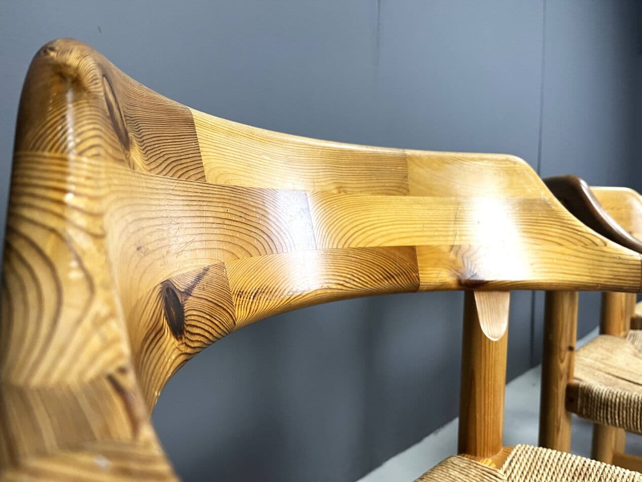 Set of Four Dining Chairs, brown pine, by R. Daumiller, Hirtshals Savvaerk, Denmark, 1970s. - 271275