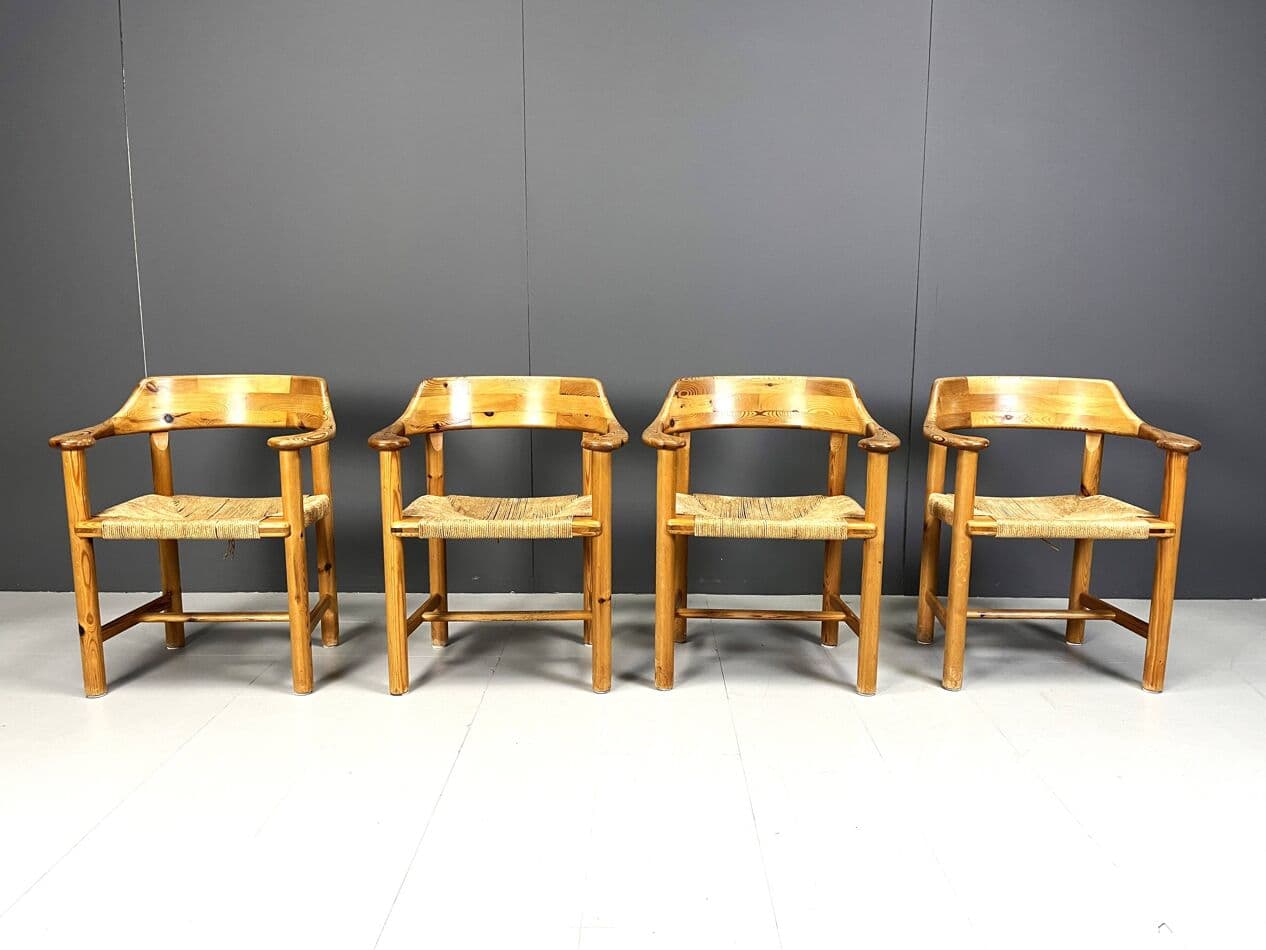 Set of Four Dining Chairs, brown pine, by R. Daumiller, Hirtshals Savvaerk, Denmark, 1970s. - 271270