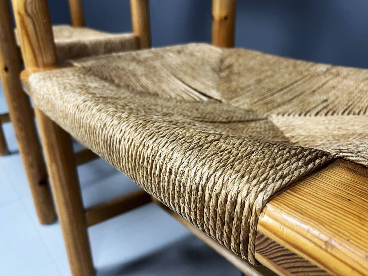 Set of Four Dining Chairs, brown pine, by R. Daumiller, Hirtshals Savvaerk, Denmark, 1970s. - 271274