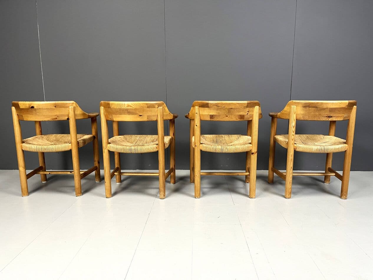 Set of Four Dining Chairs, brown pine, by R. Daumiller, Hirtshals Savvaerk, Denmark, 1970s. - 271278