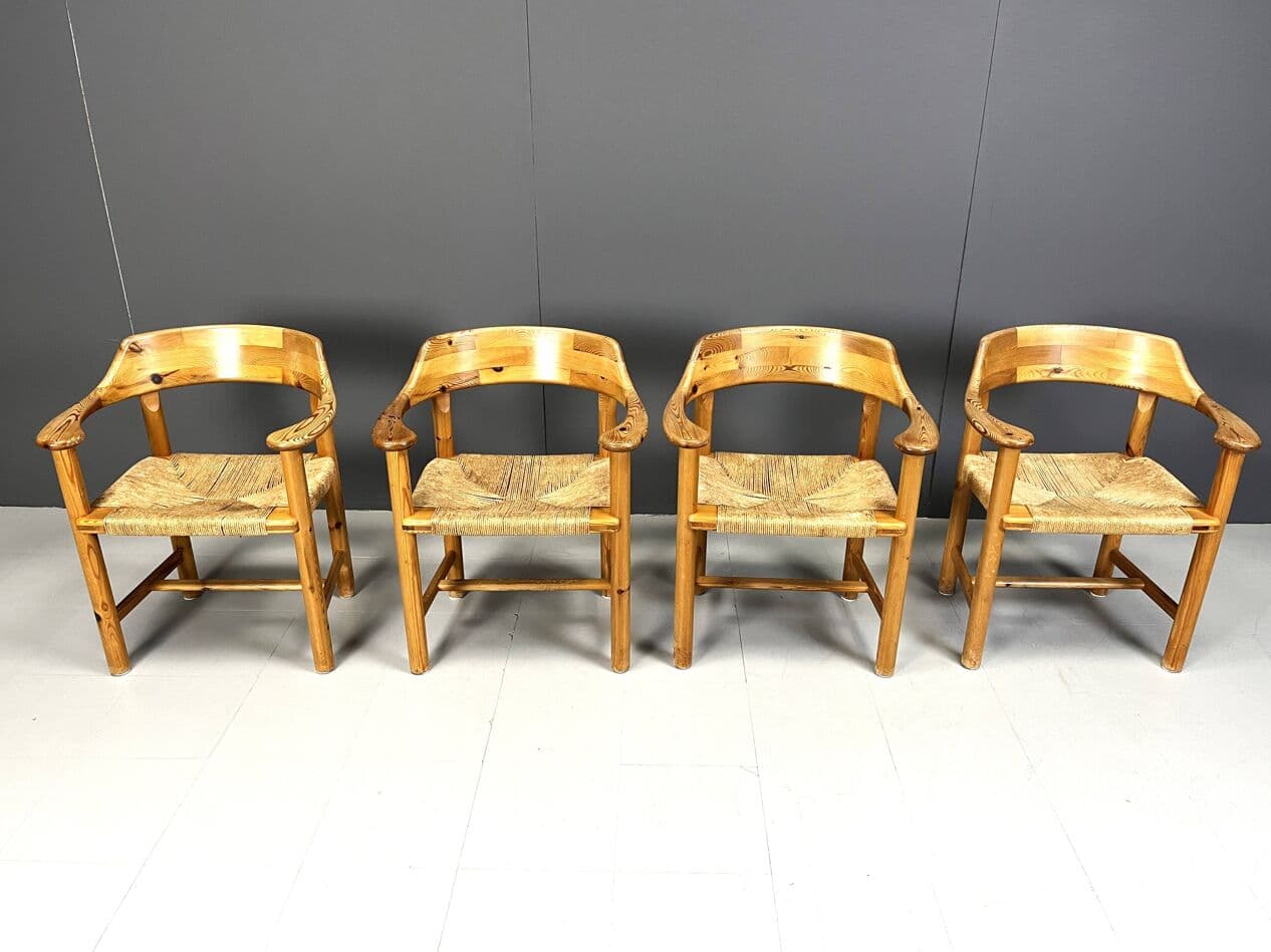 Set of Four Dining Chairs, brown pine, by R. Daumiller, Hirtshals Savvaerk, Denmark, 1970s. - 271268