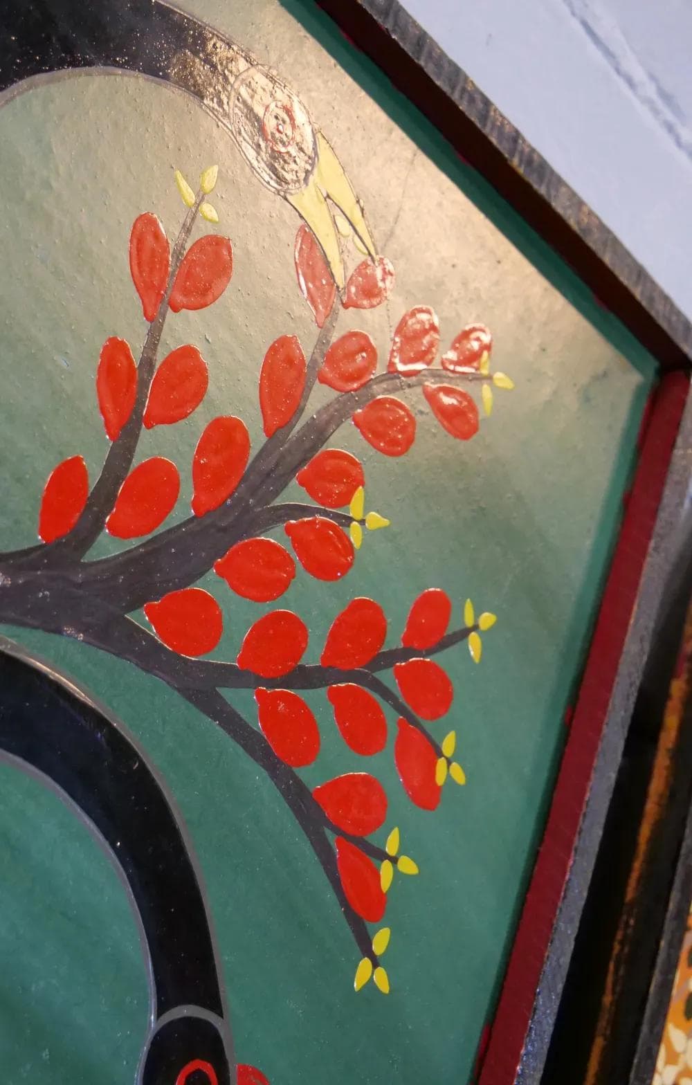 Painting Tingatinga School, green, hardboard, by R. Chiwara, Tanzania, 1970s. - 19311