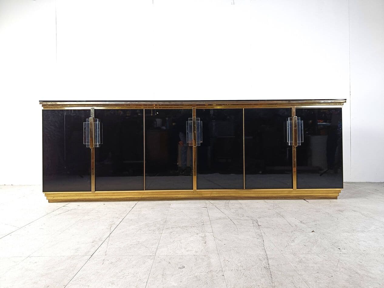 Komoda, czarny lakier, szkło czarne, brąz, Francja, lata 80. - 271237