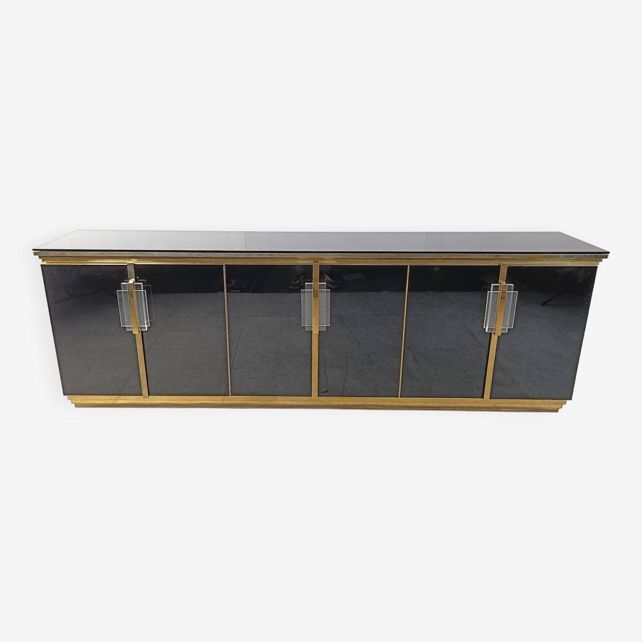 Komoda, czarny lakier, szkło czarne, brąz, Francja, lata 80. - 271234