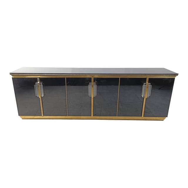 Komoda, czarny lakier, szkło czarne, brąz, Francja, lata 80. - WYMIARY