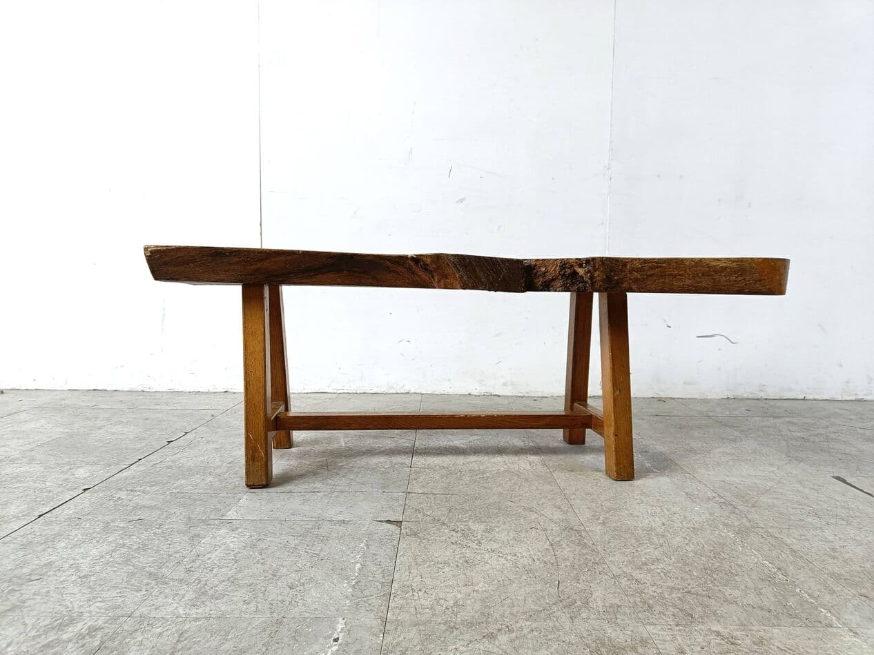 Coffee table Brutalist, brown wood, Belgium, 1960s. - 271231