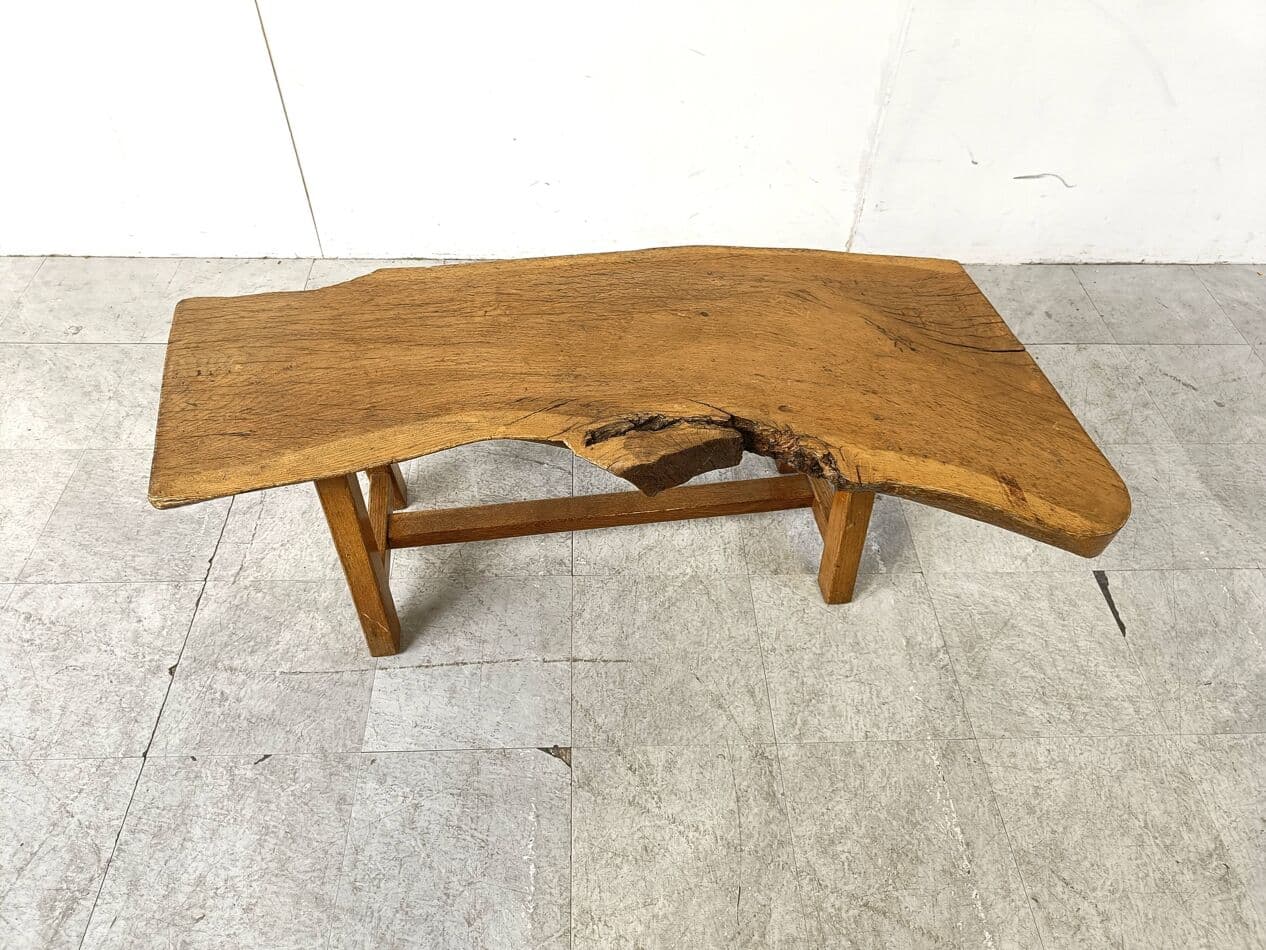 Coffee table Brutalist, brown wood, Belgium, 1960s. - 271222