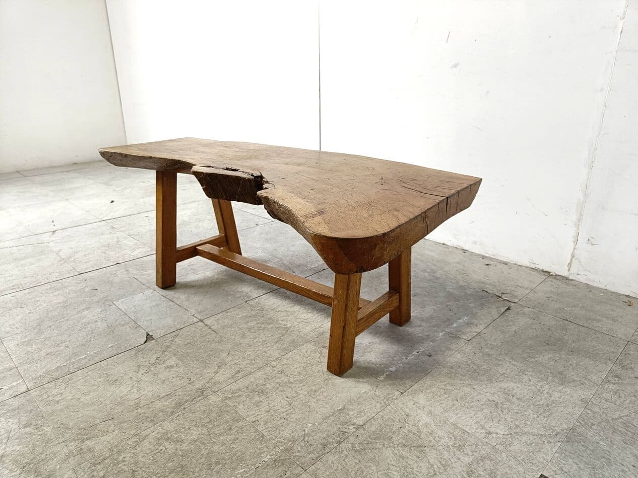 Coffee table Brutalist, brown wood, Belgium, 1960s. - 271225