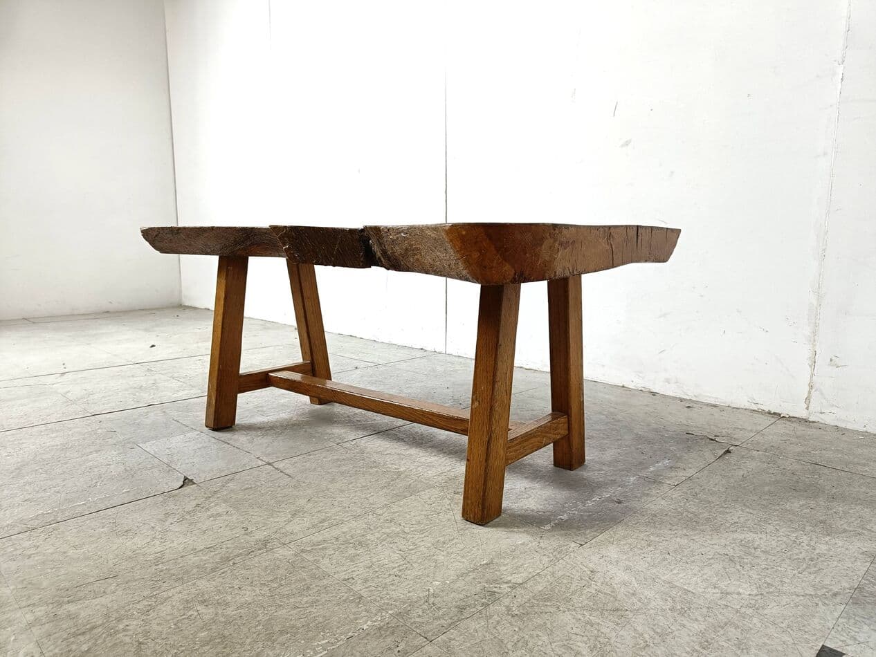 Coffee table Brutalist, brown wood, Belgium, 1960s. - 271226
