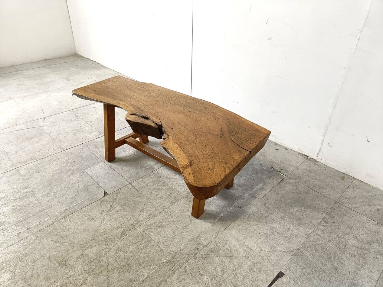 Coffee table Brutalist, brown wood, Belgium, 1960s. - 271221