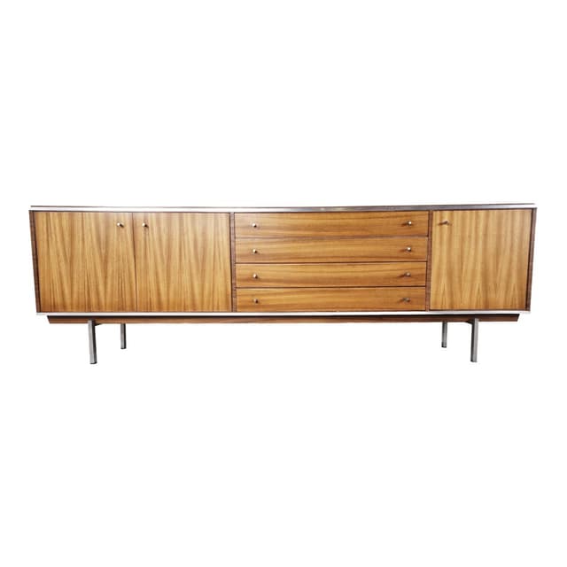 Sideboard, brązowy, drewno, proj. P. De Bruyne, Belgia, lata 60. - WYMIARY