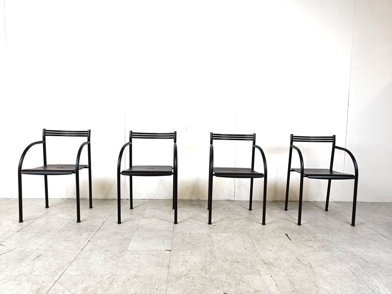 Set of four Spanish Francesca armchairs, black metal, by P. Starck, Italy, 1980s. - 271142