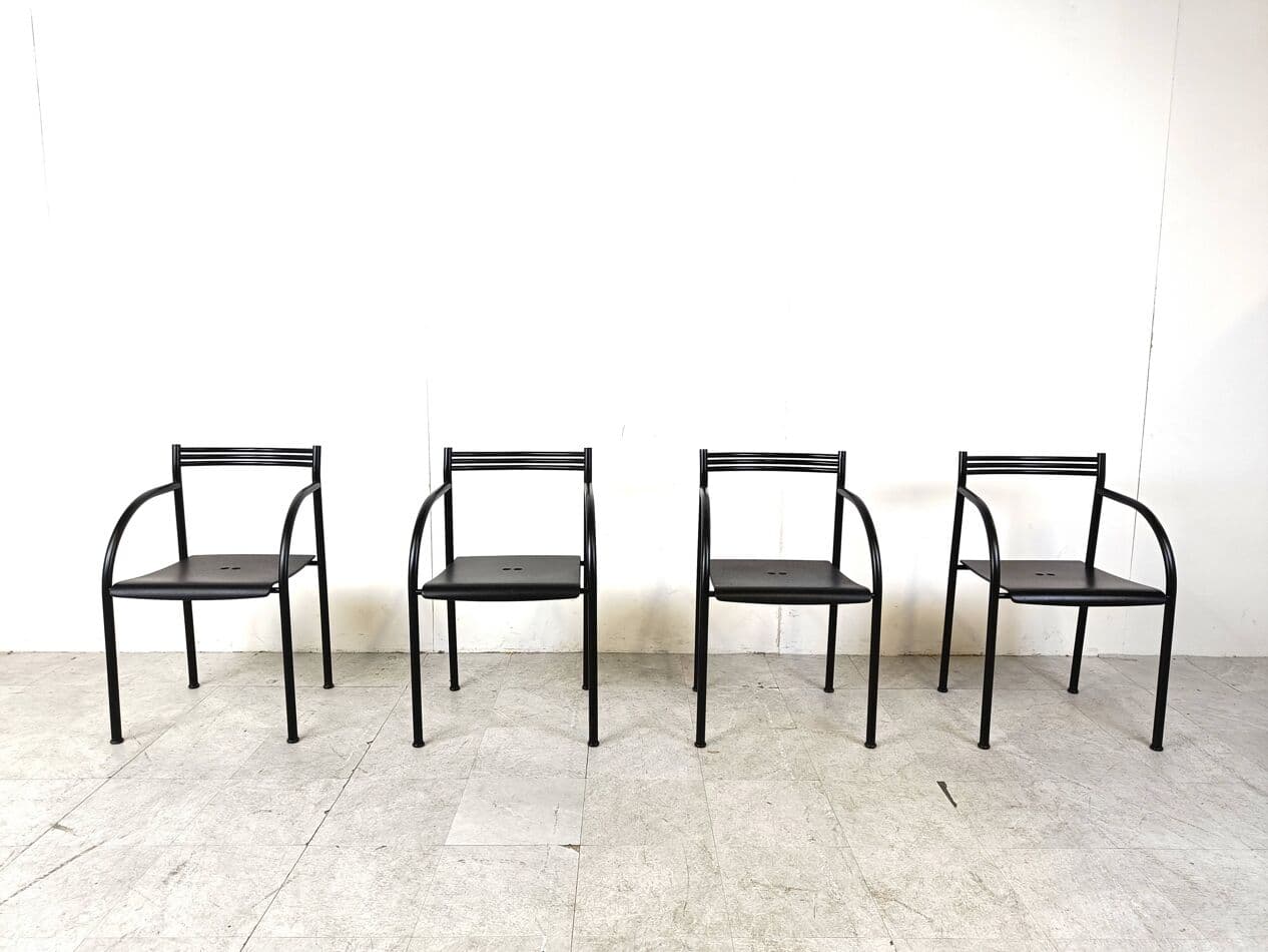 Set of four Spanish Francesca armchairs, black metal, by P. Starck, Italy, 1980s. - 271141