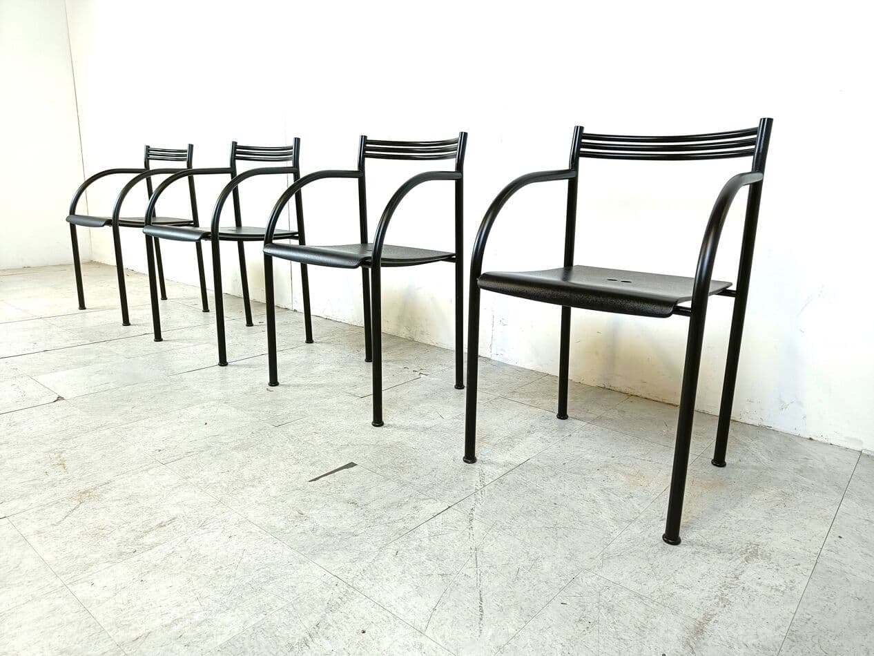 Set of four Spanish Francesca armchairs, black metal, by P. Starck, Italy, 1980s. - 271144