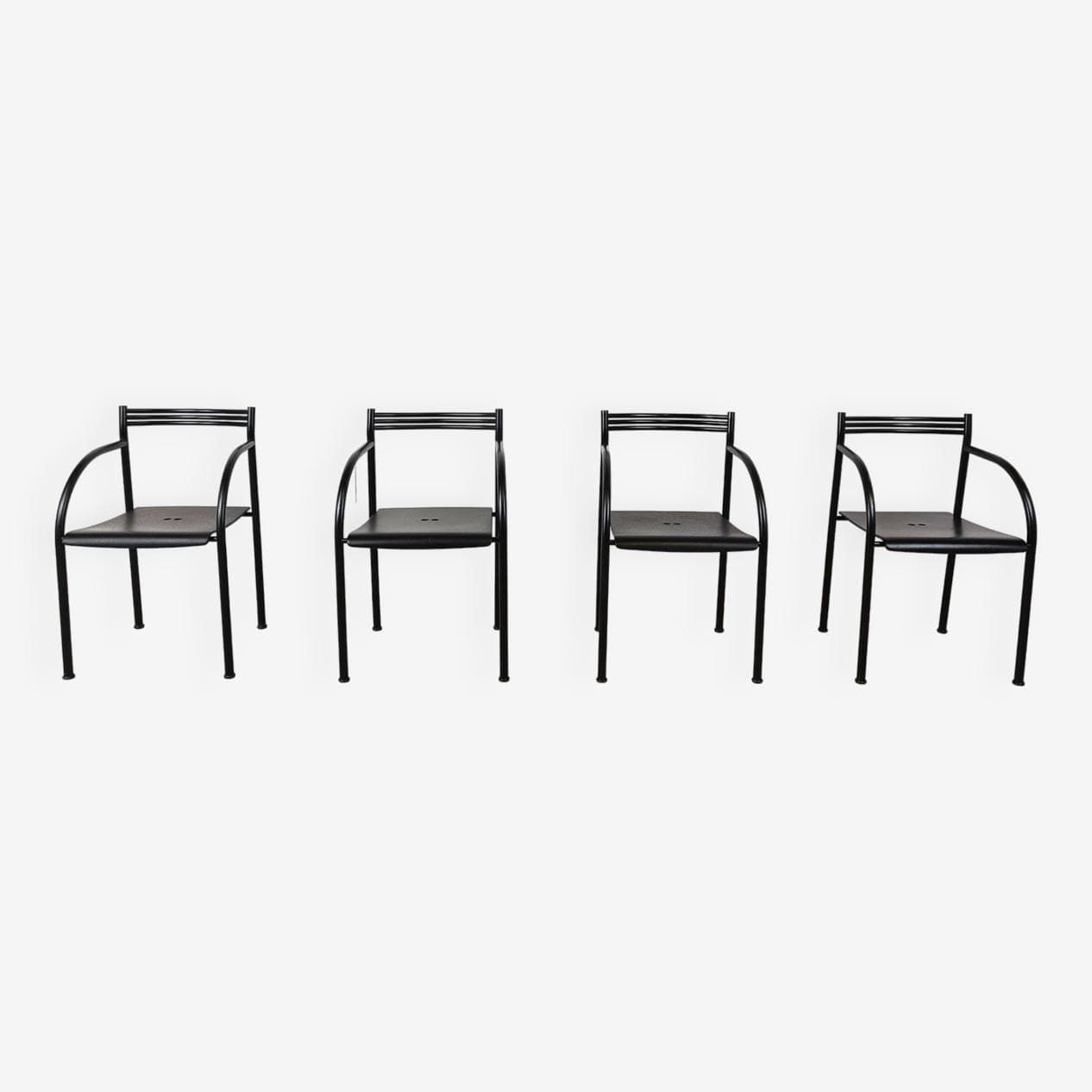 Set of four Spanish Francesca armchairs, black metal, by P. Starck, Italy, 1980s. - 271139
