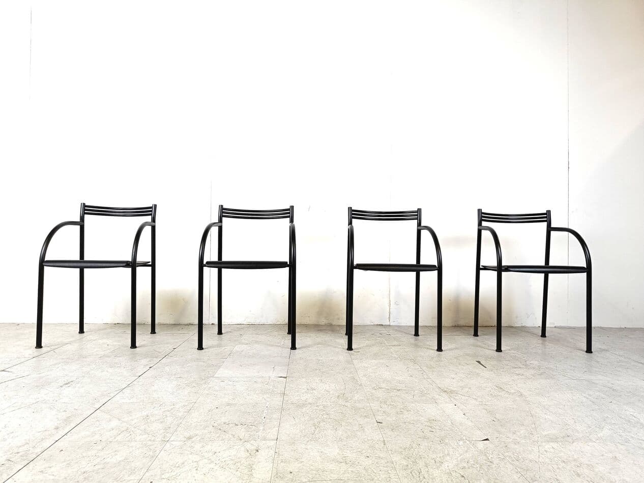 Set of four Spanish Francesca armchairs, black metal, by P. Starck, Italy, 1980s. - 271143