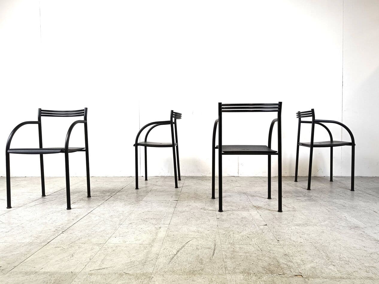 Set of four Spanish Francesca armchairs, black metal, by P. Starck, Italy, 1980s. - 271146