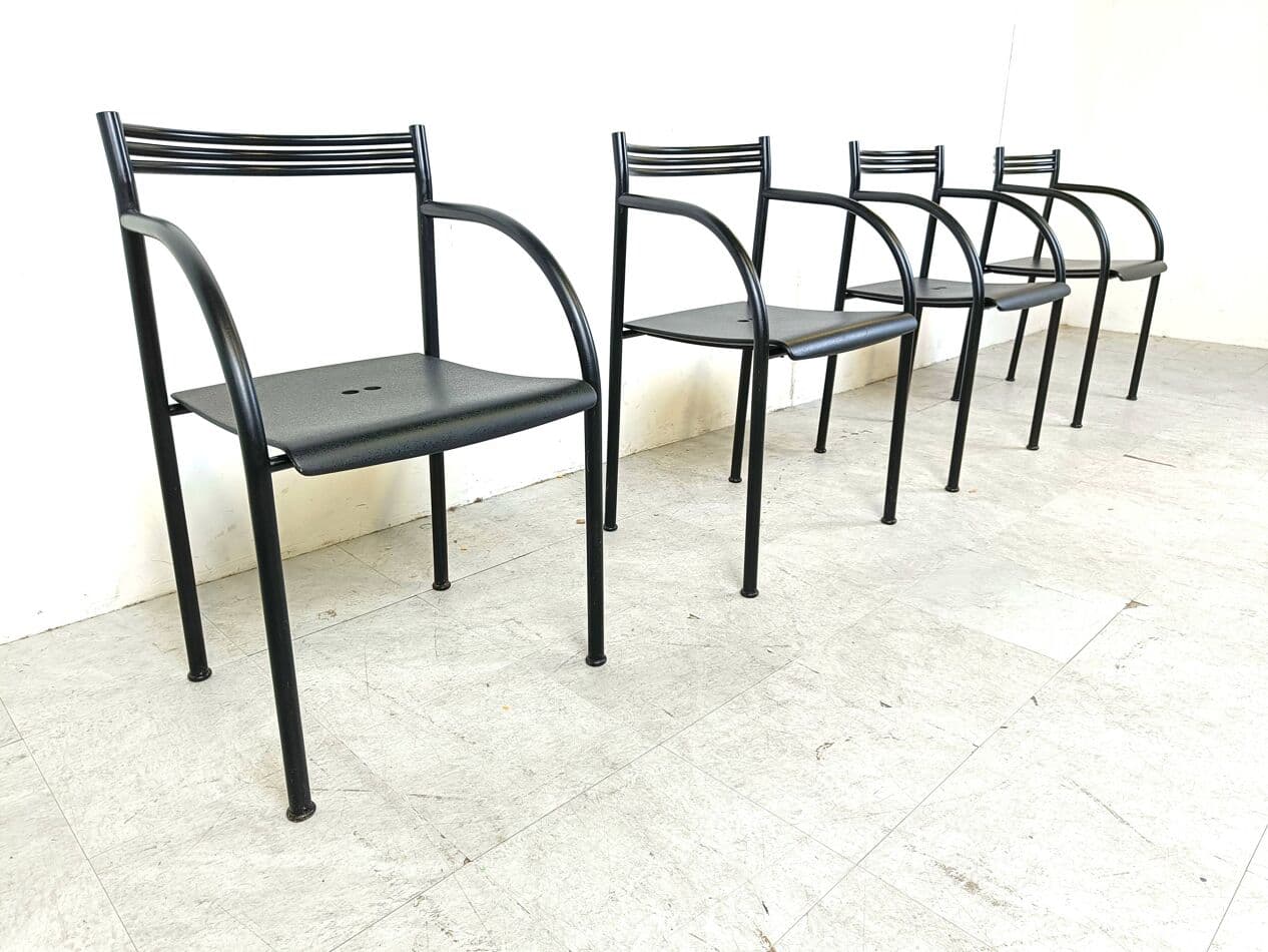 Set of four Spanish Francesca armchairs, black metal, by P. Starck, Italy, 1980s. - 271145