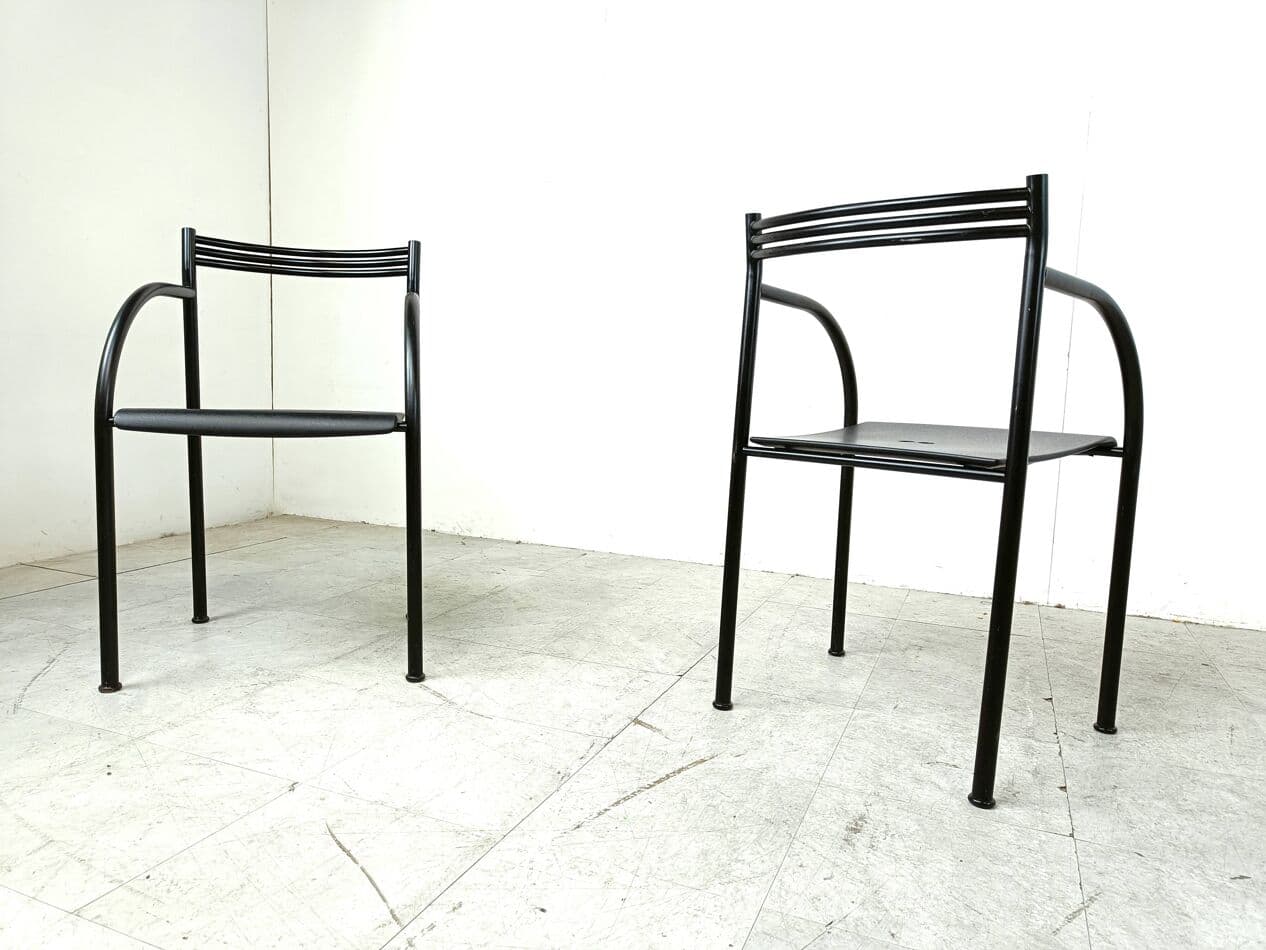 Set of four Spanish Francesca armchairs, black metal, by P. Starck, Italy, 1980s. - 271147