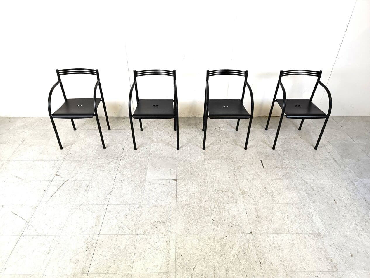 Set of four Spanish Francesca armchairs, black metal, by P. Starck, Italy, 1980s. - 271140