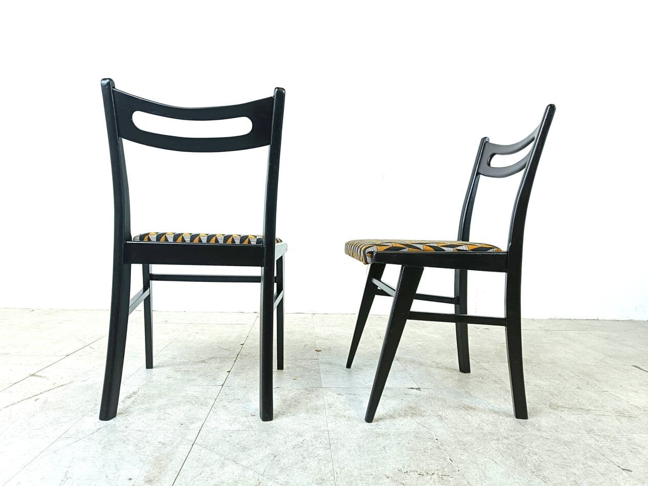 Set of Six Dining Chairs, multicolor velvet, black wood, Italy, 1970s. - 271134