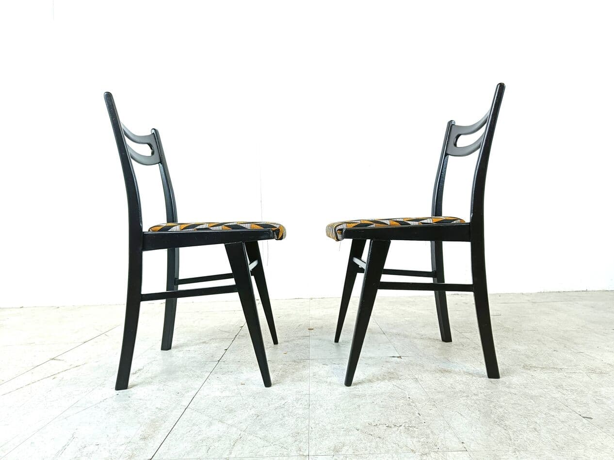 Set of Six Dining Chairs, multicolor velvet, black wood, Italy, 1970s. - 271133
