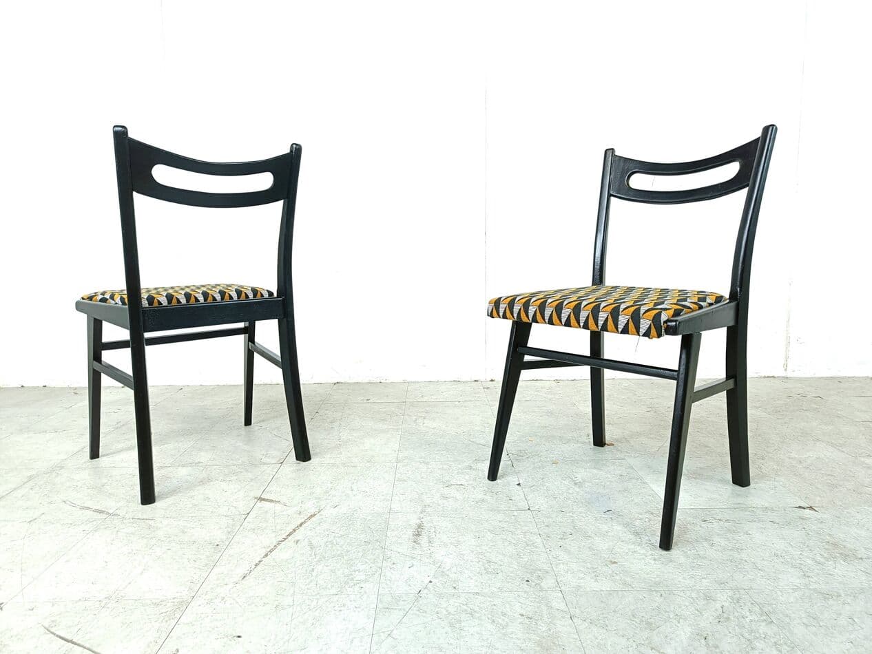 Set of Six Dining Chairs, multicolor velvet, black wood, Italy, 1970s. - 271132