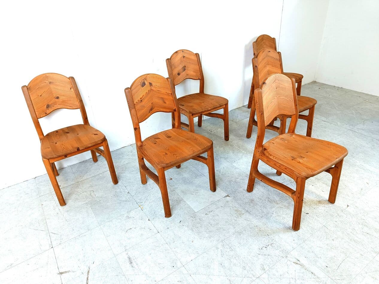 Set of Six Chairs, Brown Pine, Denmark, 1970s. - 271121