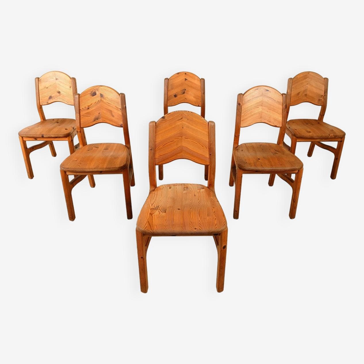Set of Six Chairs, Brown Pine, Denmark, 1970s. - 271116