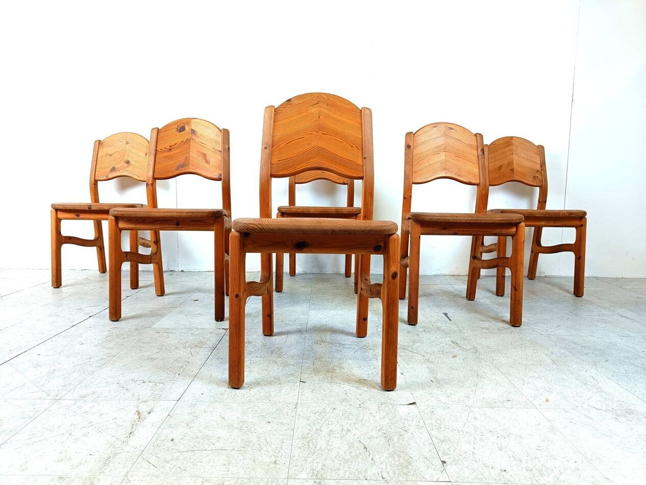 Set of Six Chairs, Brown Pine, Denmark, 1970s. - 271119