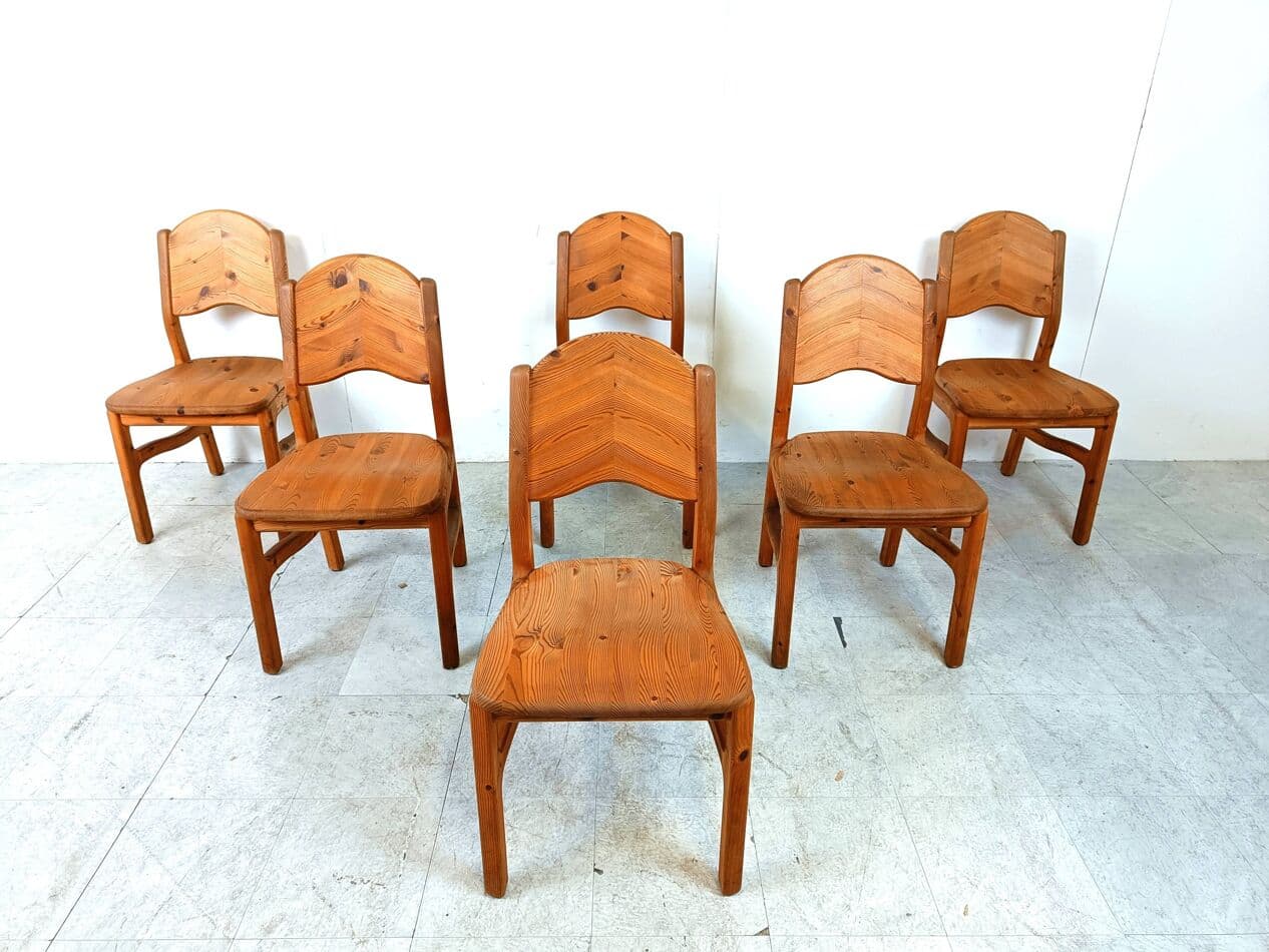 Set of Six Chairs, Brown Pine, Denmark, 1970s. - 271125
