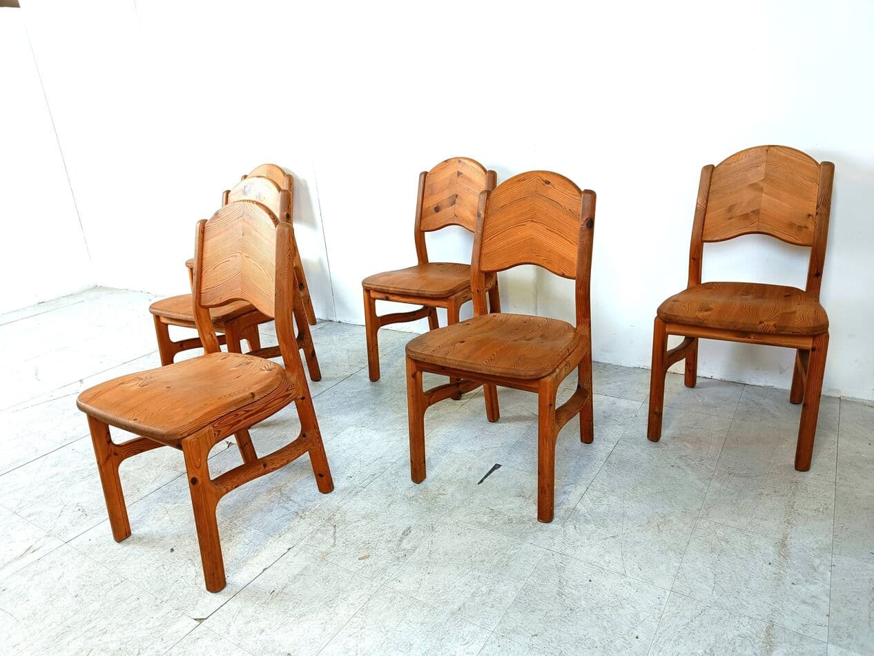 Set of Six Chairs, Brown Pine, Denmark, 1970s. - 271120
