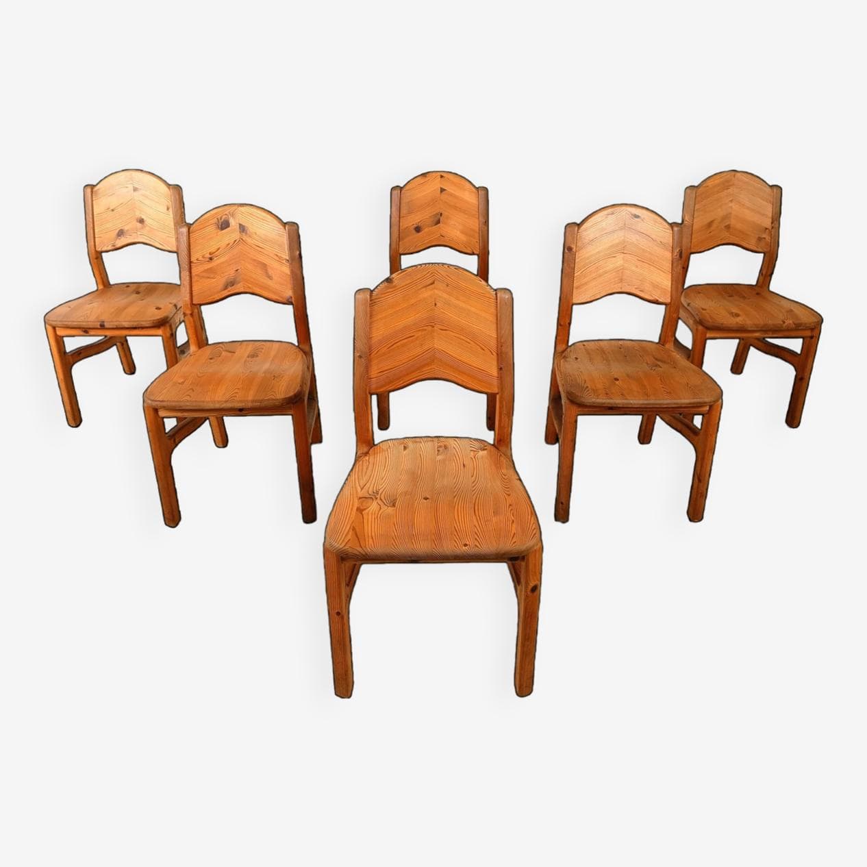 Set of Six Chairs, Brown Pine, Denmark, 1970s. - 271117